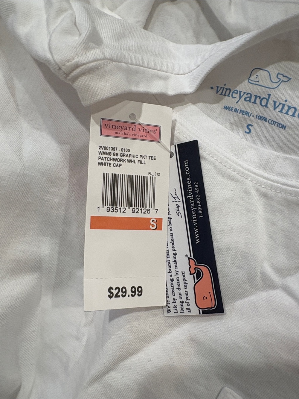 Vineyard Vines White Short-Sleeve Pocket Tee with Blue Whale - Picture 3 of 3